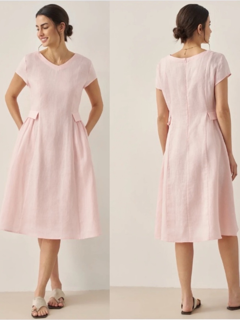 Lintico European Linen Alexa Midi Dress Pastel Powder Pink